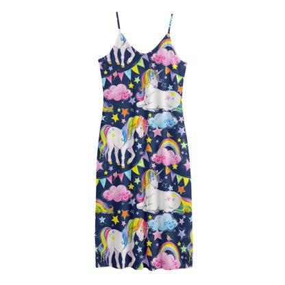 Unicorn Night Festival Pattern Print Jersey Midi Cami Dress