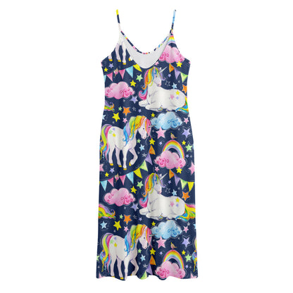 Unicorn Night Festival Pattern Print Jersey Midi Cami Dress