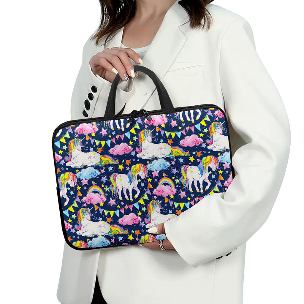 Unicorn Night Festival Pattern Print Laptop Sleeve With Handle