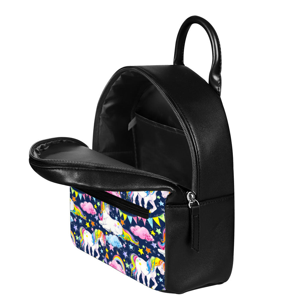 Unicorn Night Festival Pattern Print Leather Backpack