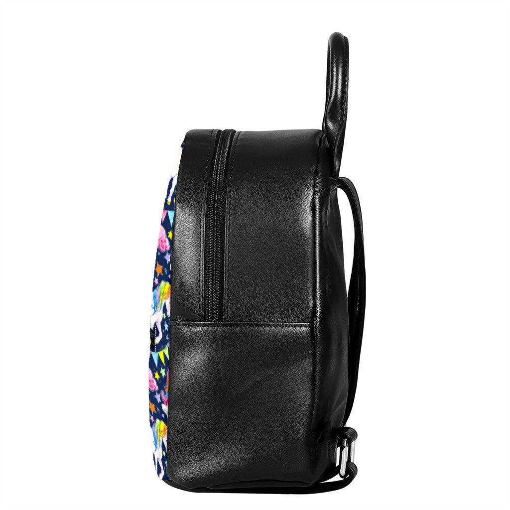 Unicorn Night Festival Pattern Print Leather Backpack