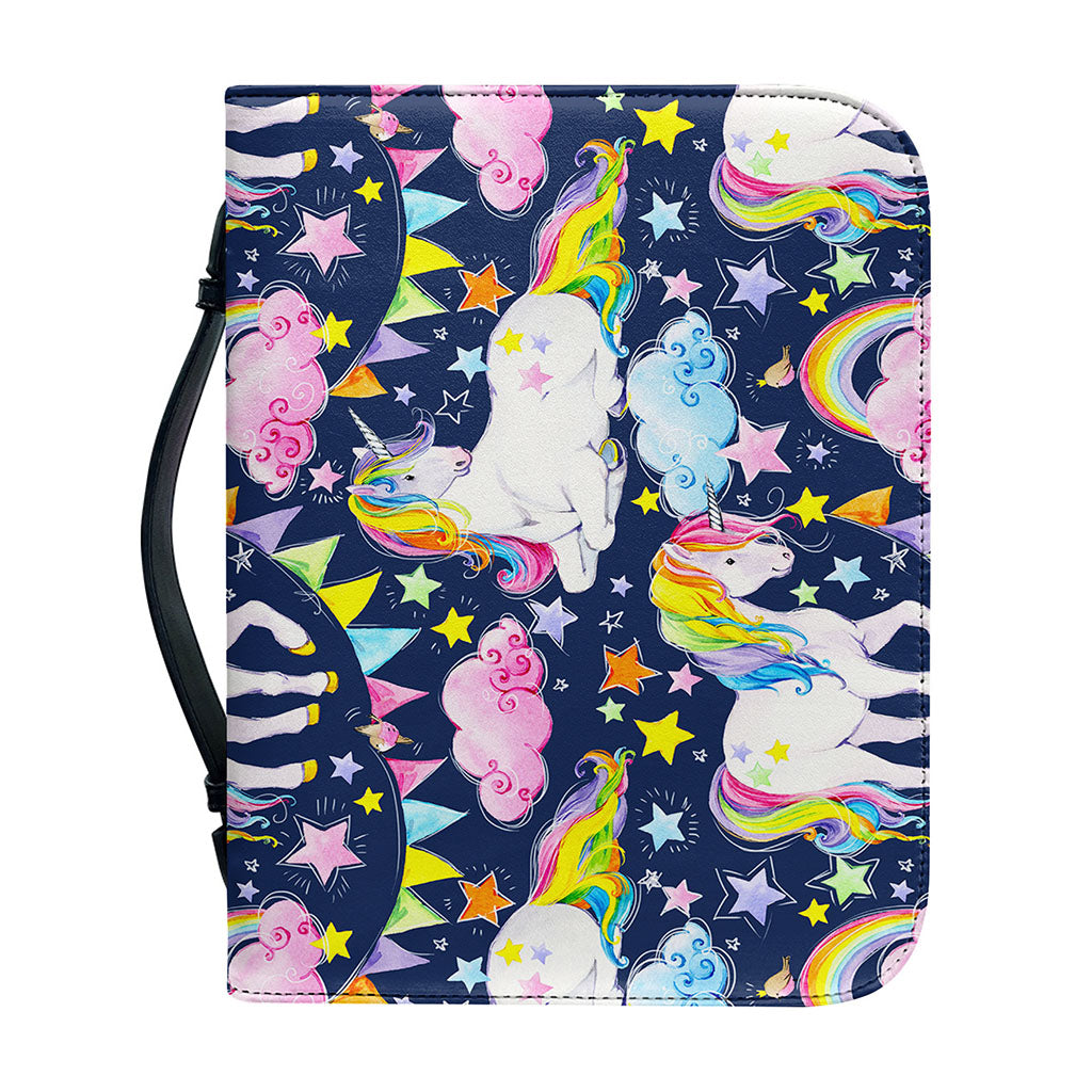 Unicorn Night Festival Pattern Print Leather Bible Cover