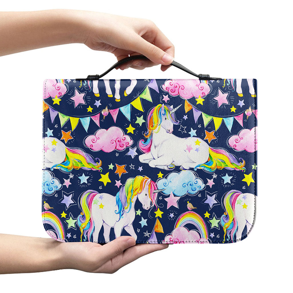 Unicorn Night Festival Pattern Print Leather Bible Cover