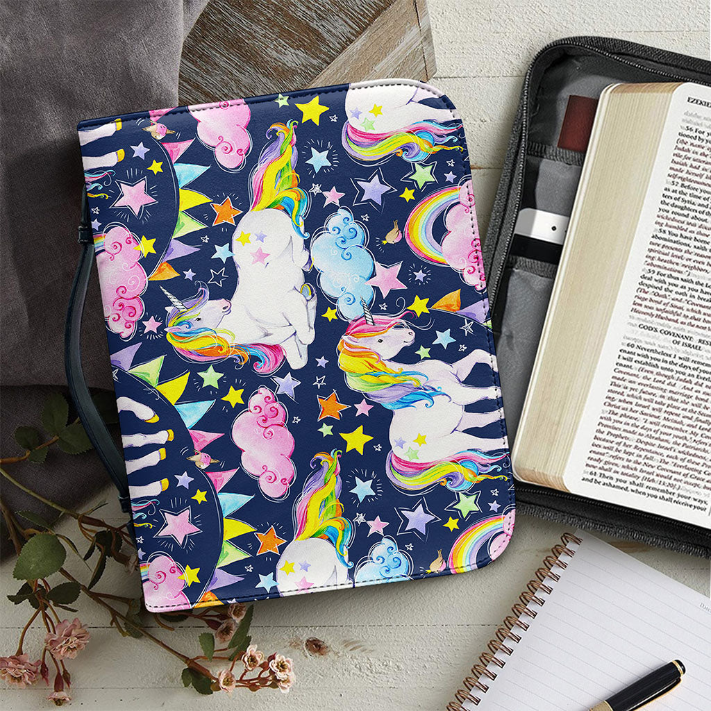 Unicorn Night Festival Pattern Print Leather Bible Cover