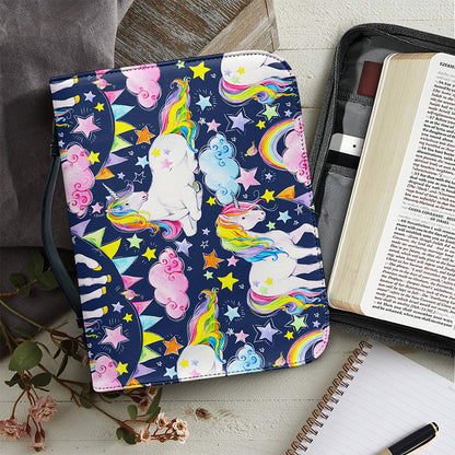 Unicorn Night Festival Pattern Print Leather Bible Cover