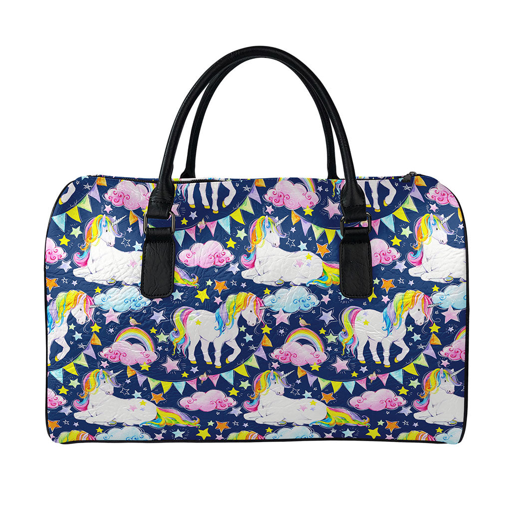 Unicorn Night Festival Pattern Print Leather Duffle Bag