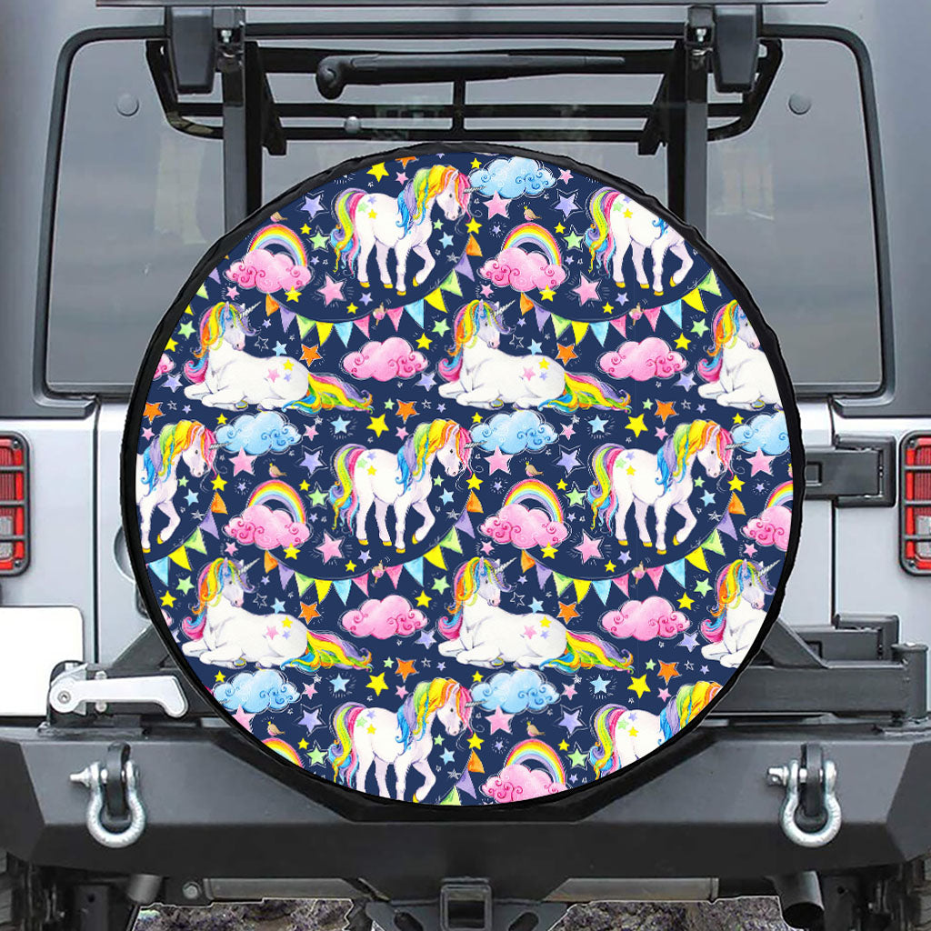 Unicorn Night Festival Pattern Print Leather Spare Tire Cover