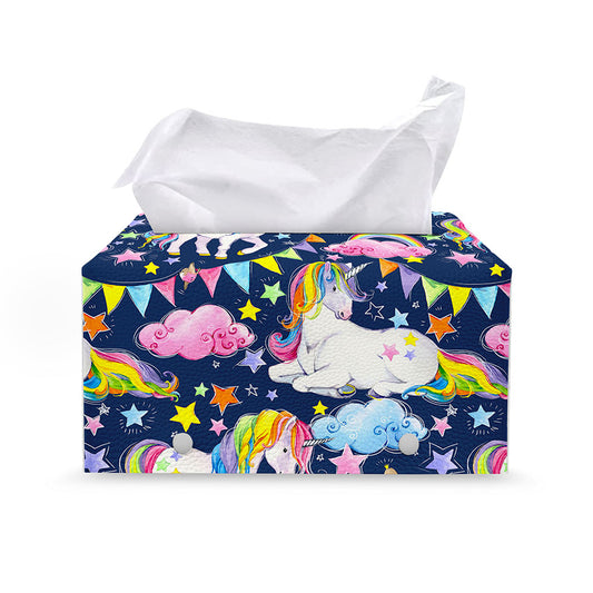 Unicorn Night Festival Pattern Print Leather Tissue Box Cover
