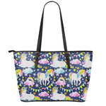 Unicorn Night Festival Pattern Print Leather Tote Bag