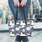 Unicorn Night Festival Pattern Print Leather Tote Bag