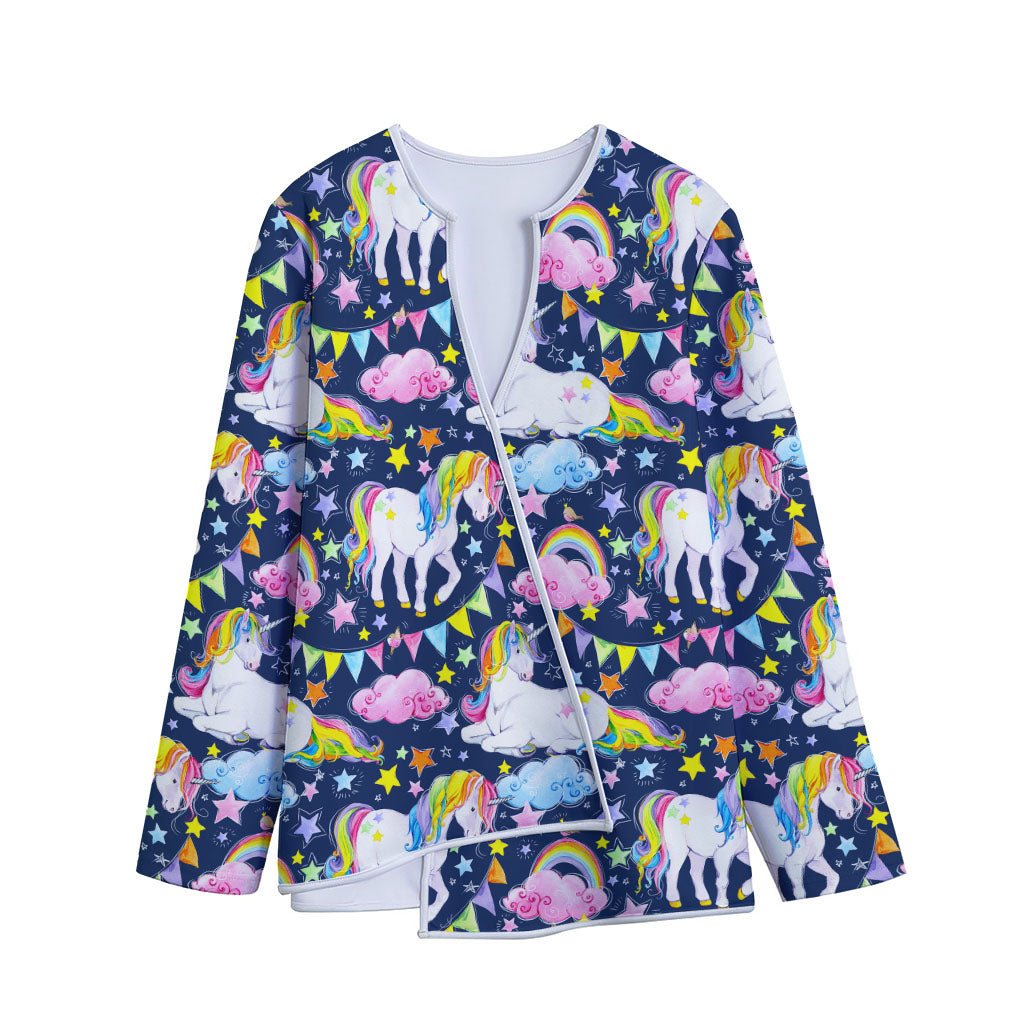 Unicorn Night Festival Pattern Print Long Sleeve Short Coat