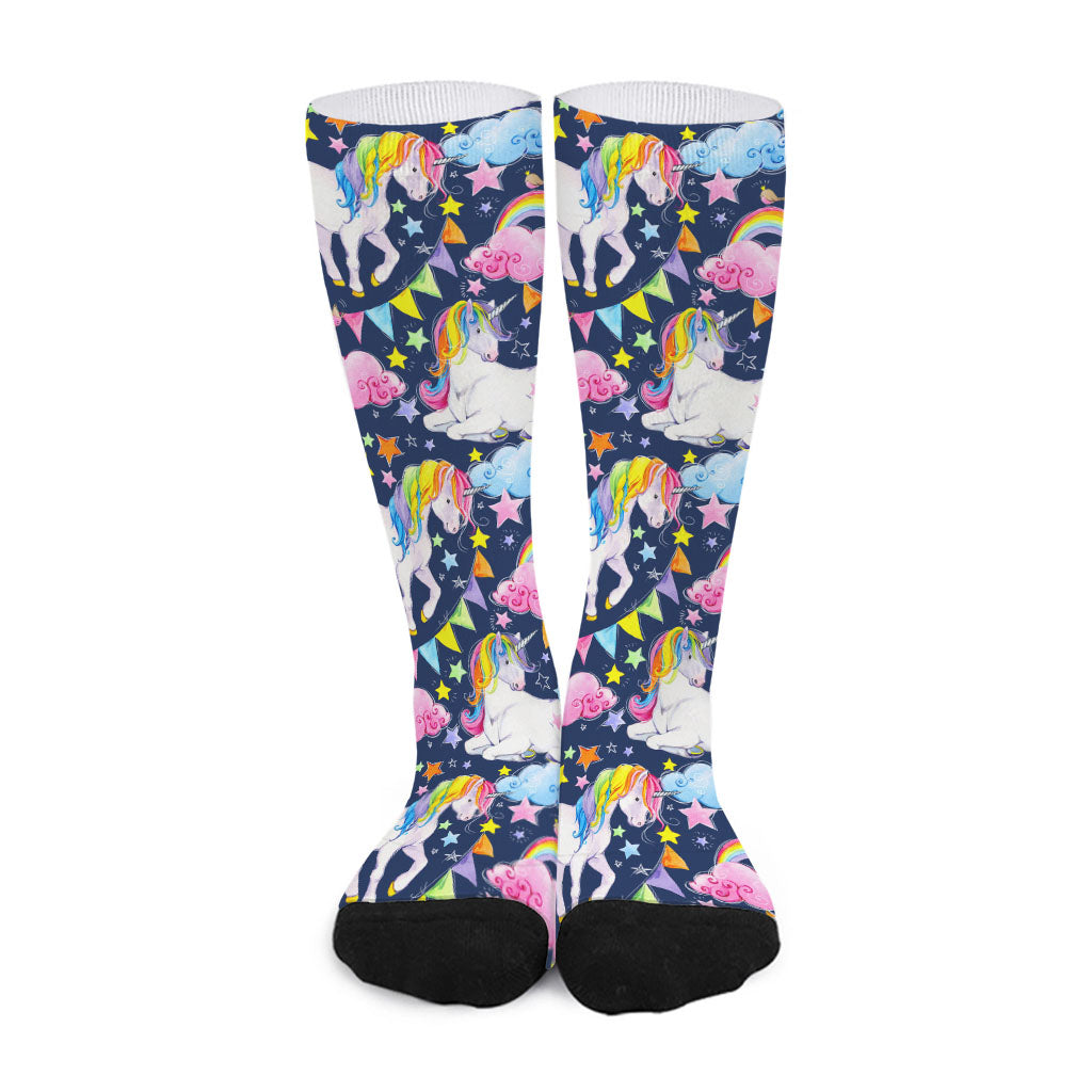 Unicorn Night Festival Pattern Print Long Socks