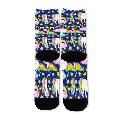 Unicorn Night Festival Pattern Print Long Socks