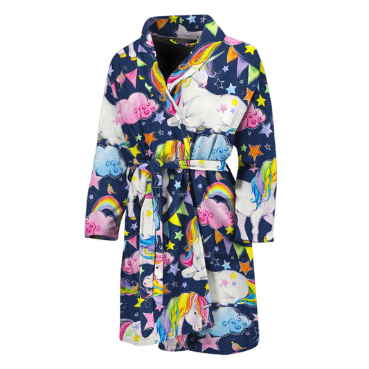 Unicorn Night Festival Pattern Print Men's Bathrobe