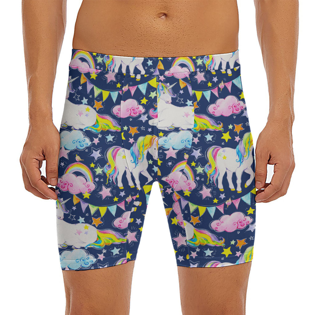 Unicorn Night Festival Pattern Print Men's Long Boxer Briefs