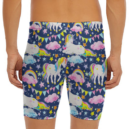 Unicorn Night Festival Pattern Print Men's Long Boxer Briefs