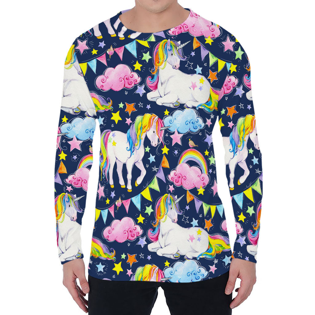 Unicorn Night Festival Pattern Print Men's Long Sleeve T-Shirt