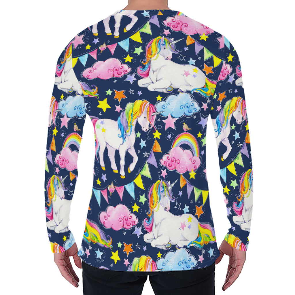 Unicorn Night Festival Pattern Print Men's Long Sleeve T-Shirt