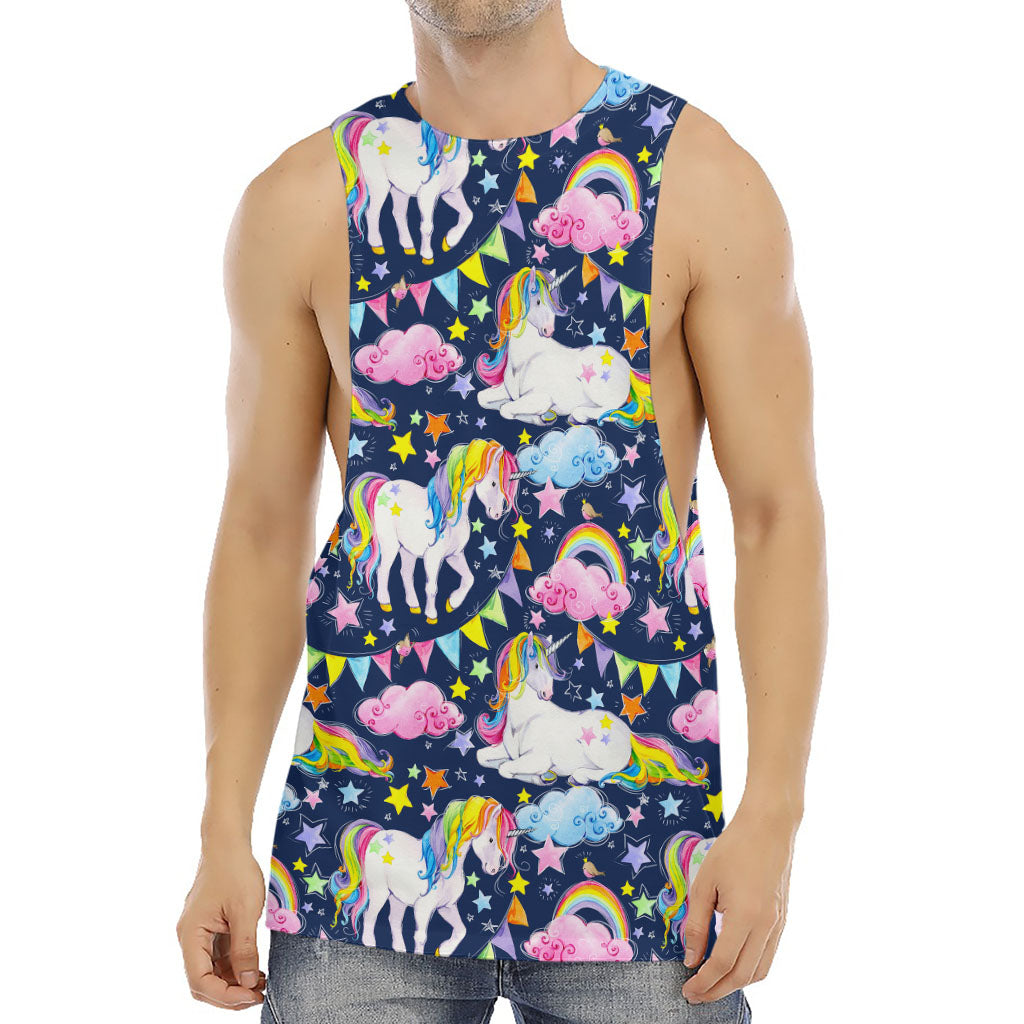 Unicorn Night Festival Pattern Print Men's Muscle Tank Top
