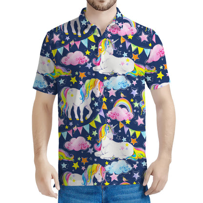 Unicorn Night Festival Pattern Print Men's Polo Shirt