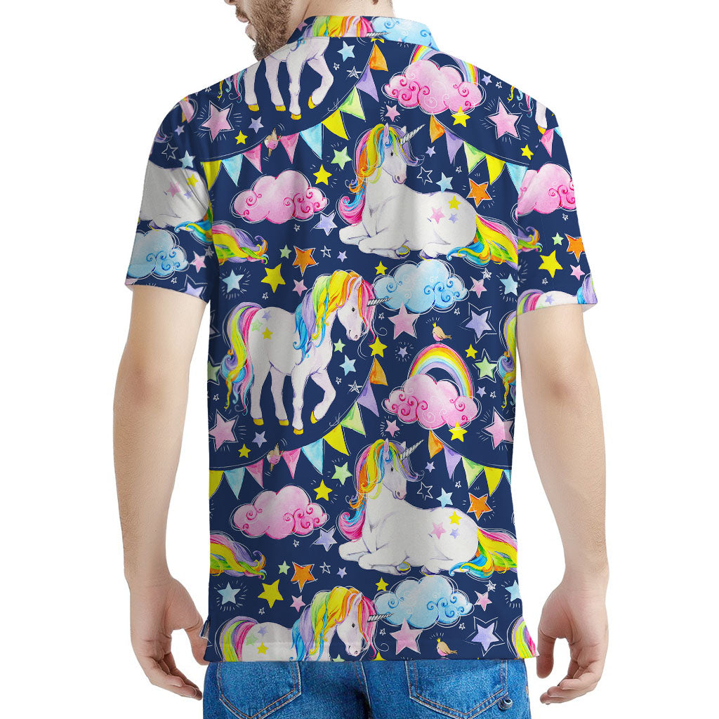 Unicorn Night Festival Pattern Print Men's Polo Shirt