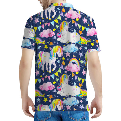 Unicorn Night Festival Pattern Print Men's Polo Shirt