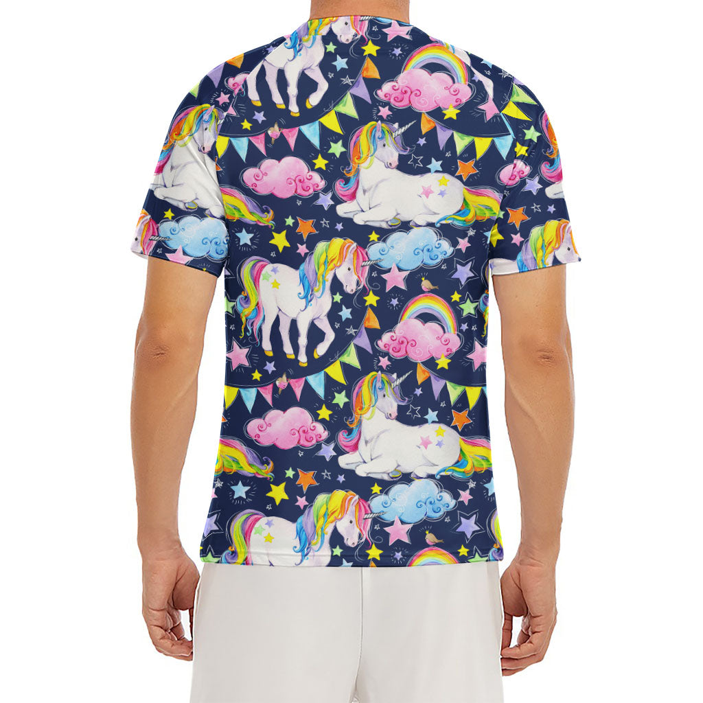 Unicorn Night Festival Pattern Print Men's Short Sleeve Rash Guard