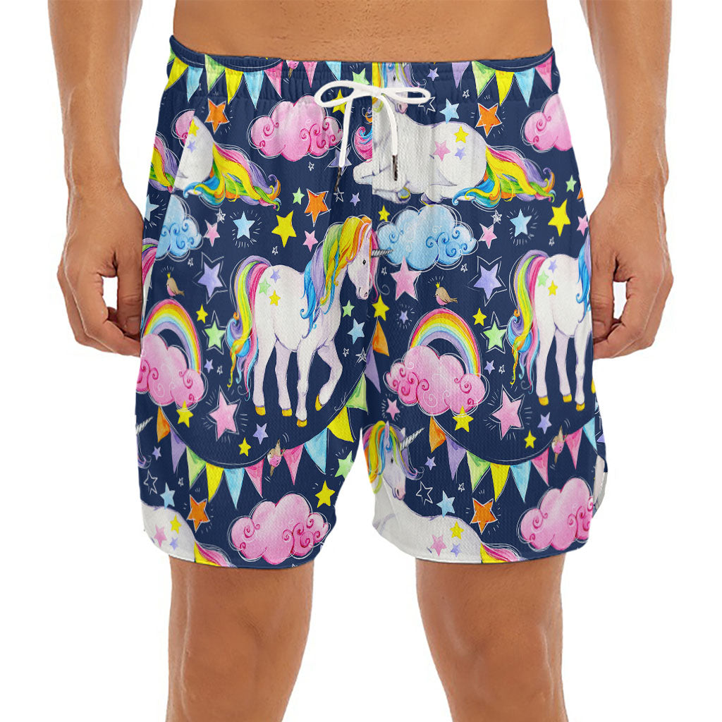 Unicorn Night Festival Pattern Print Men's Split Running Shorts
