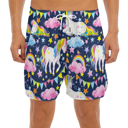 Unicorn Night Festival Pattern Print Men's Split Running Shorts