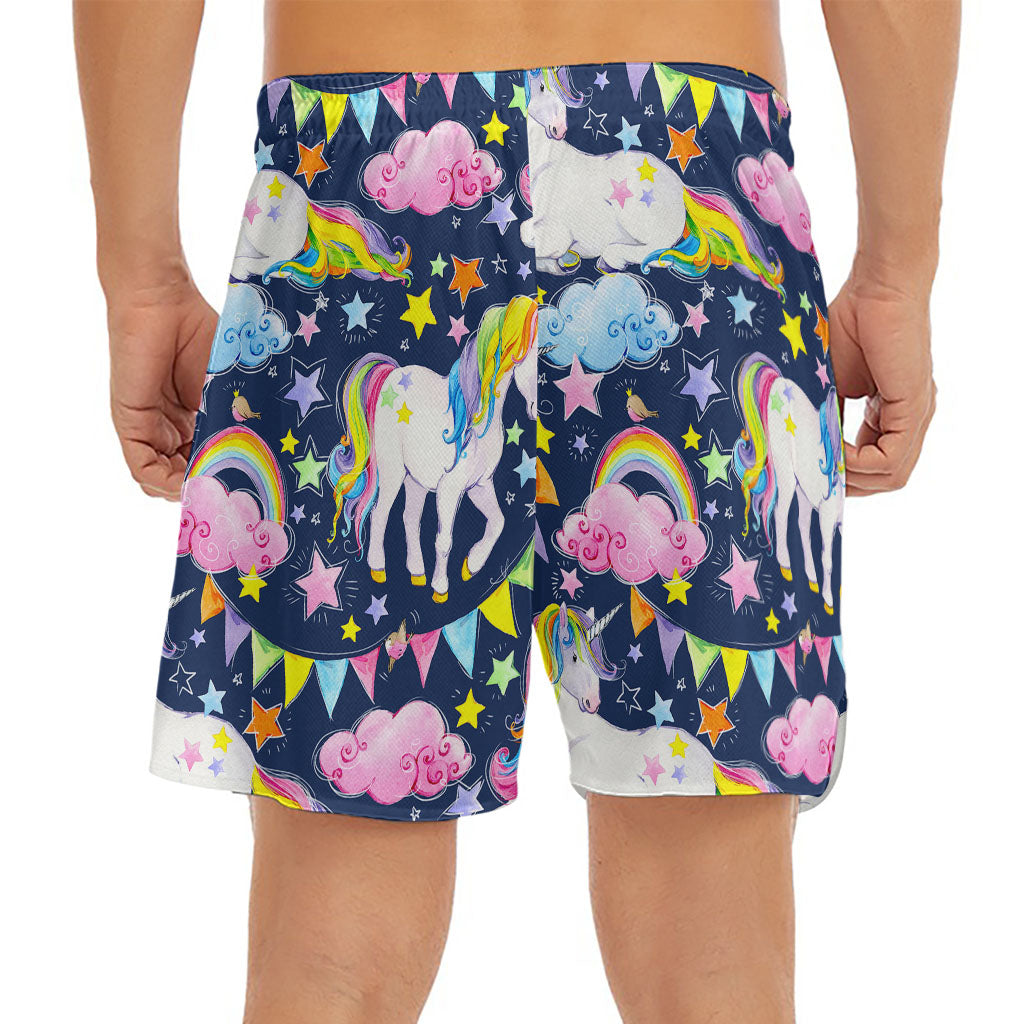 Unicorn Night Festival Pattern Print Men's Split Running Shorts
