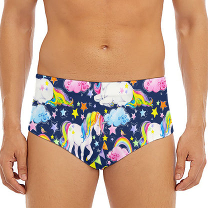 Unicorn Night Festival Pattern Print Men's Triangle Swim Briefs