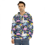 Unicorn Night Festival Pattern Print Men's Velvet Pullover Hoodie