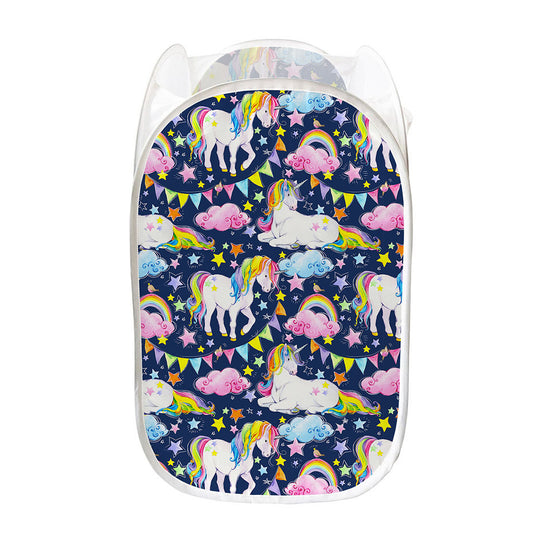 Unicorn Night Festival Pattern Print Mesh Laundry Hamper