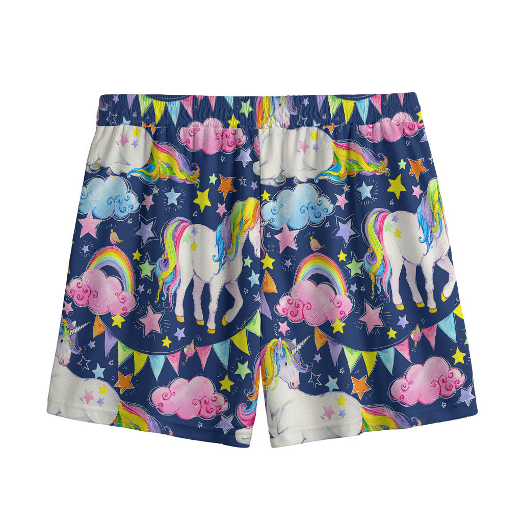 Unicorn Night Festival Pattern Print Mesh Shorts