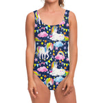 Unicorn Night Festival Pattern Print One Piece Swimsuit