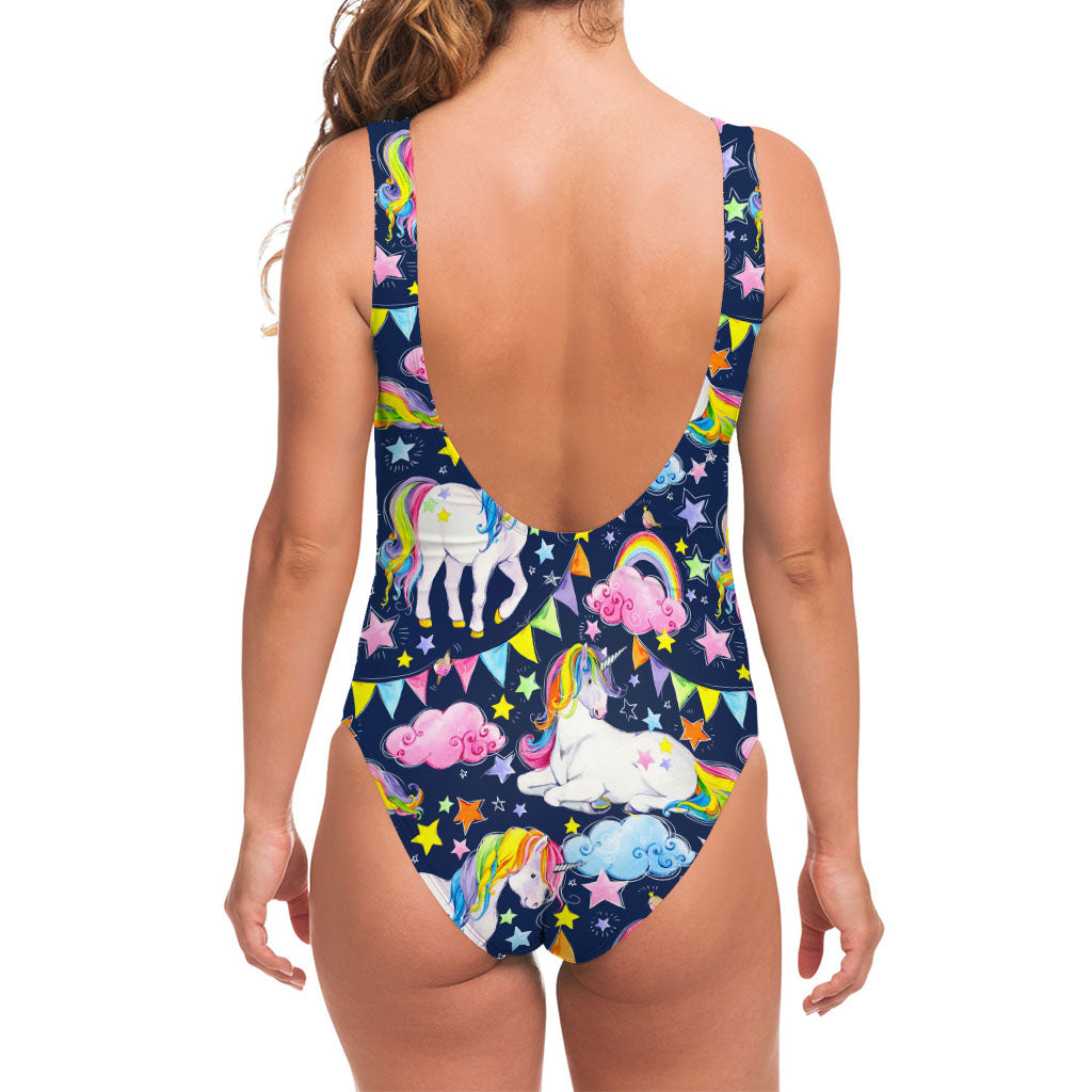 Unicorn Night Festival Pattern Print One Piece Swimsuit