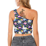 Unicorn Night Festival Pattern Print One Shoulder Crop Top