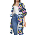 Unicorn Night Festival Pattern Print Open Front Beach Cover Up