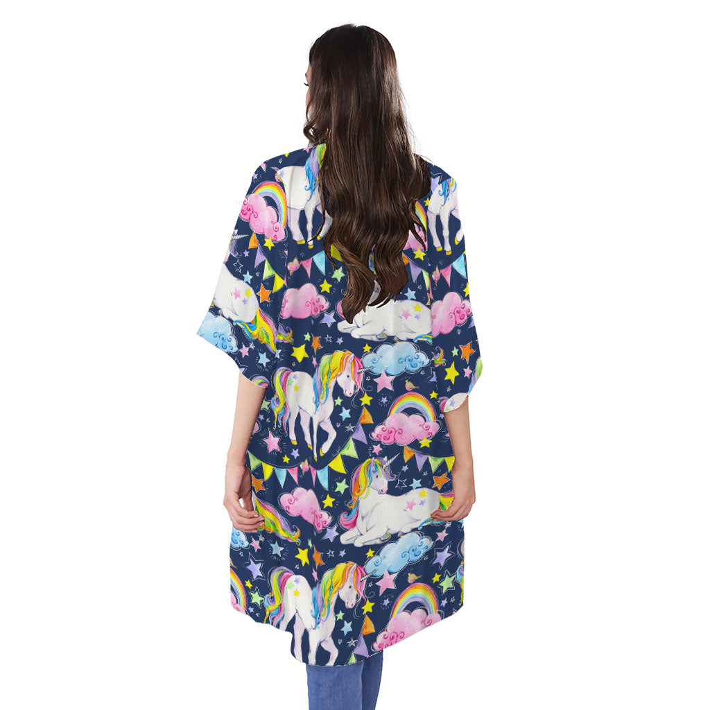 Unicorn Night Festival Pattern Print Open Front Beach Cover Up