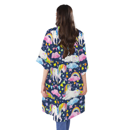 Unicorn Night Festival Pattern Print Open Front Beach Cover Up