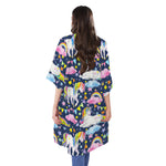 Unicorn Night Festival Pattern Print Open Front Beach Cover Up