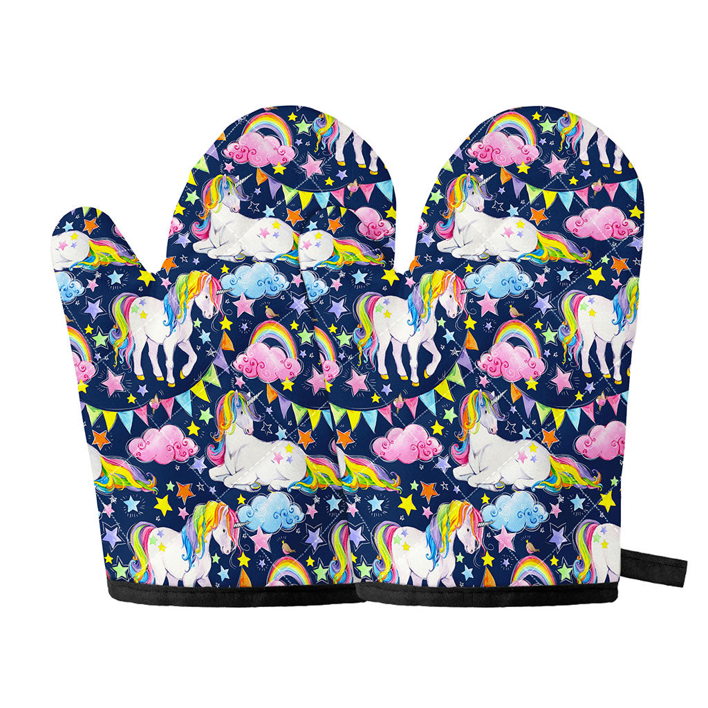 Unicorn Night Festival Pattern Print Oven Mitts