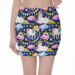 Unicorn Night Festival Pattern Print Pencil Mini Skirt