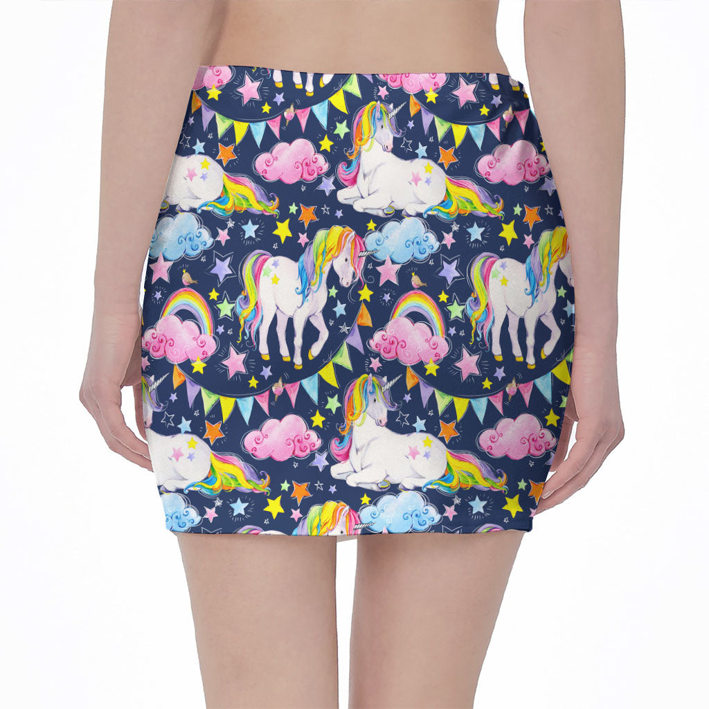 Unicorn Night Festival Pattern Print Pencil Mini Skirt