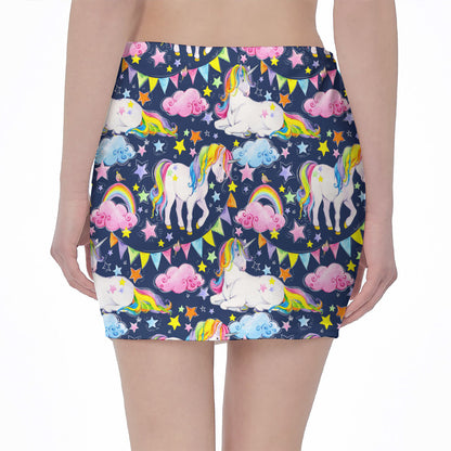 Unicorn Night Festival Pattern Print Pencil Mini Skirt