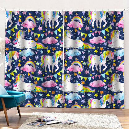 Unicorn Night Festival Pattern Print Pencil Pleat Curtains