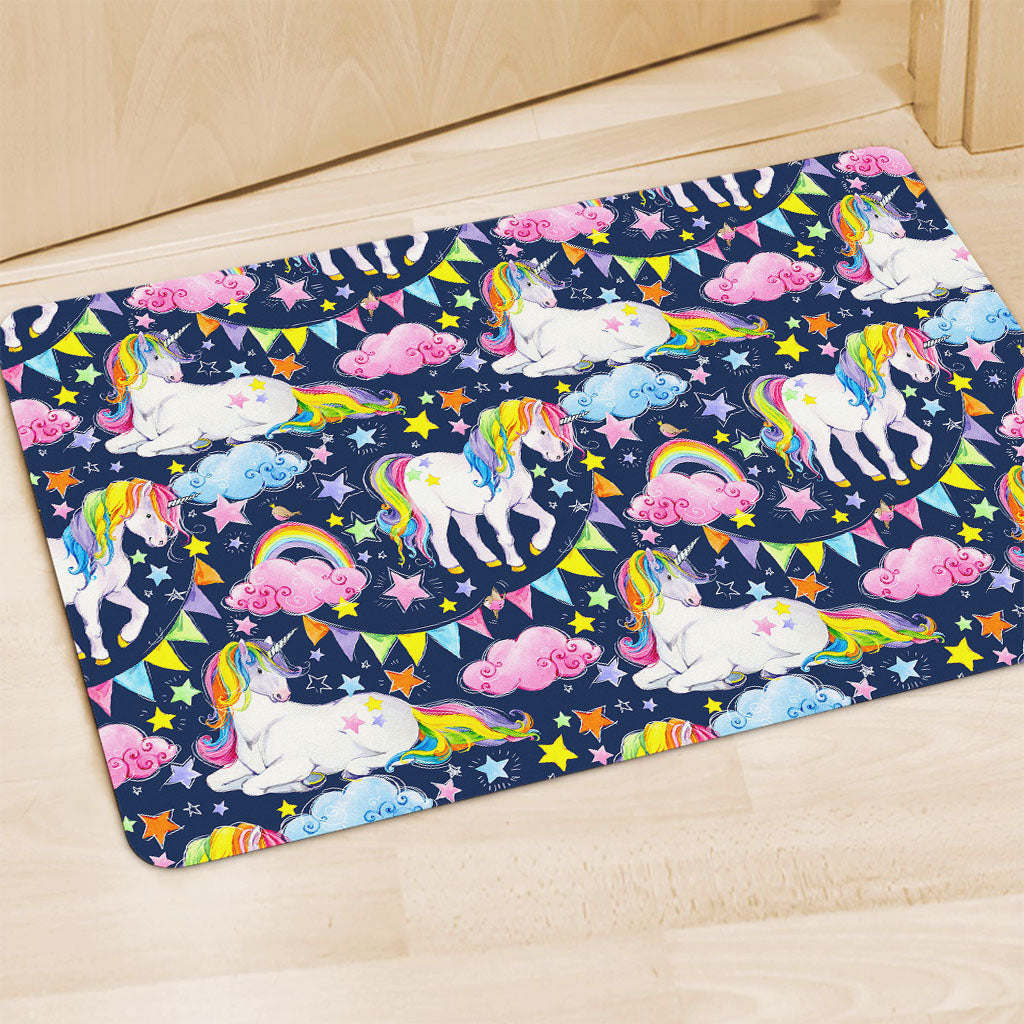 Unicorn Night Festival Pattern Print Polyester Doormat