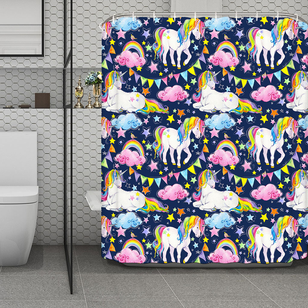 Unicorn Night Festival Pattern Print Polyester Shower Curtain