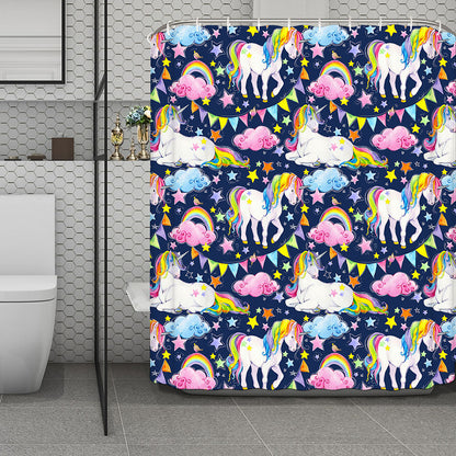 Unicorn Night Festival Pattern Print Polyester Shower Curtain