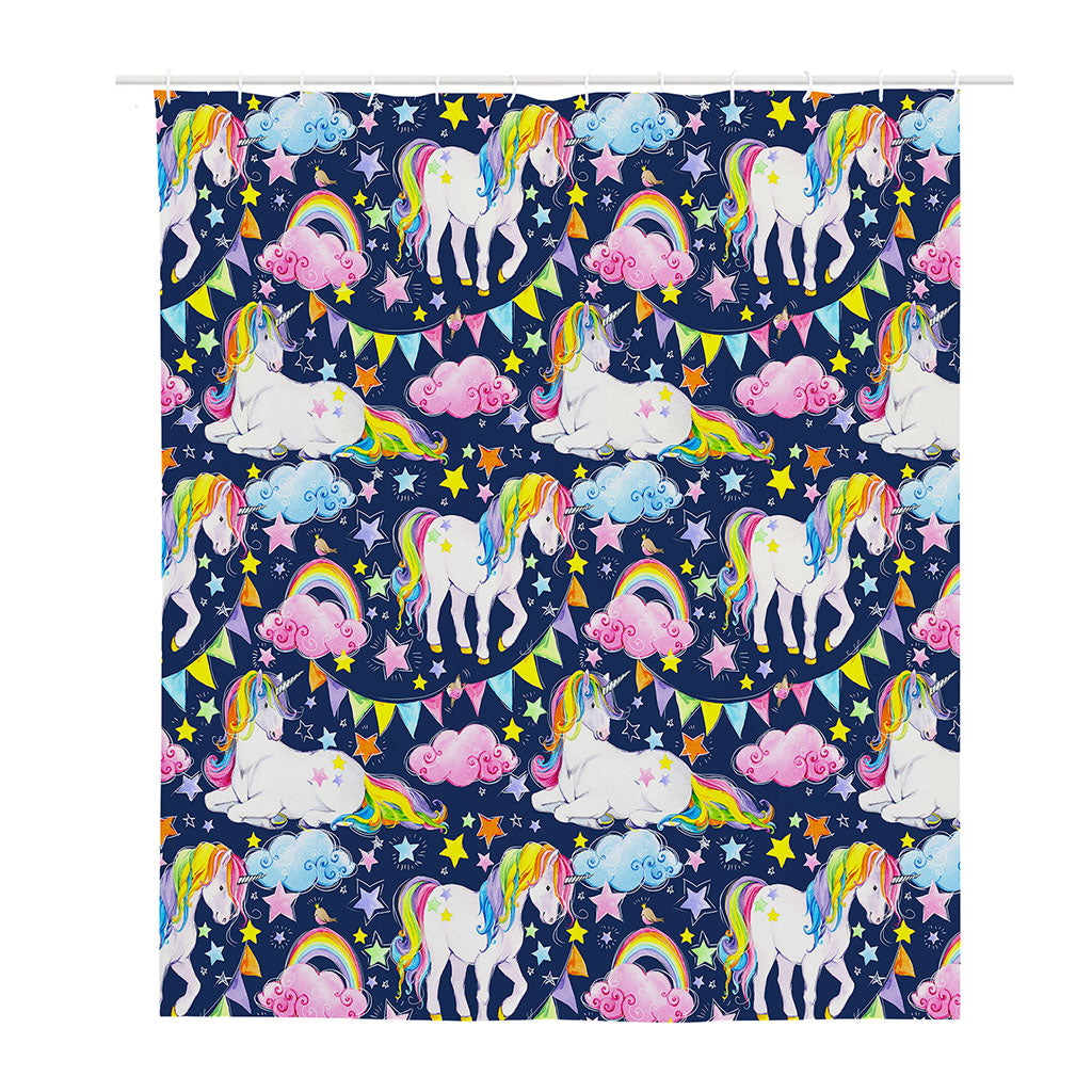 Unicorn Night Festival Pattern Print Polyester Shower Curtain